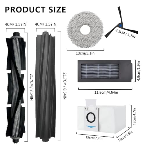 Accessories kit Compatible with ECOVACS DEEBOT X2 Omni E/X2 Combo Robot Vacuum,1 Main Rubber Brush,1 Normal Main Brush,8 Side Brush,4 Hepa Filters,4 Mop Pads,4 Dust Bags,1 Cleaning Brush