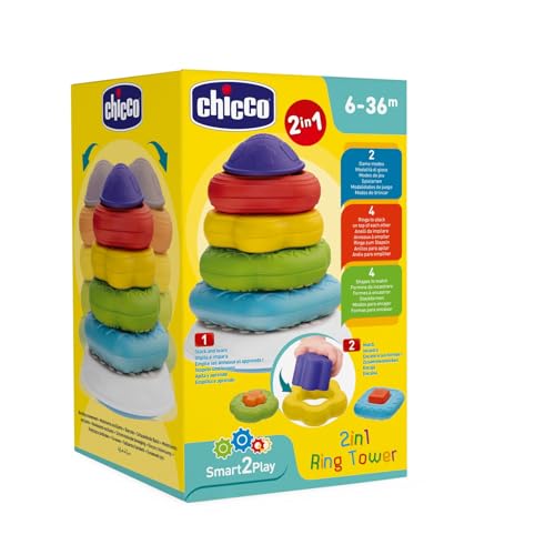 Chicco Tower Rings 2 in 1 jouet empilable pour enfants formes et chevilles à associer textures différentes 6 - vue 7