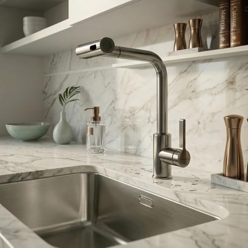 Image of EVANEX Kitchen Faucet | 304 Stainless Steel Pull Down Kitchen Faucet | Flexible Tap for Kitchen Sink | 360 Degree Rotating Tap | Deck Mounted Kitchen Sink Tap