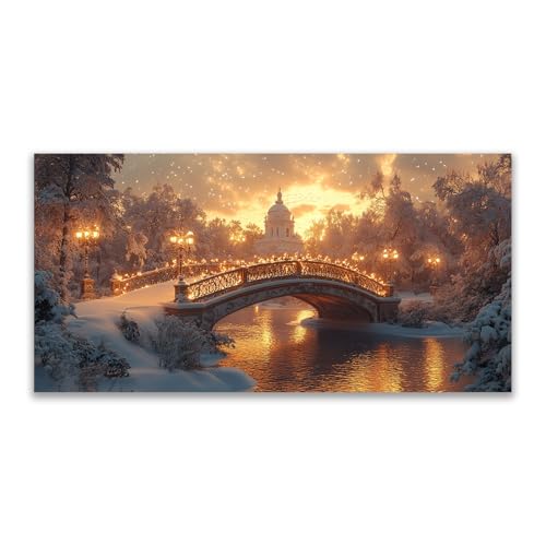 Impression sur toile hiver paysage de Noël Or 46 pour décoration murale de salon et cuisine
