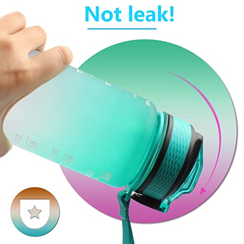 WANGCL 32oz Water Bottle with Straw Motivational Time Marker Portable Reusable Fitness Sports and Outdoor Water Jug (Green/Purple Gradient) - Image 4
