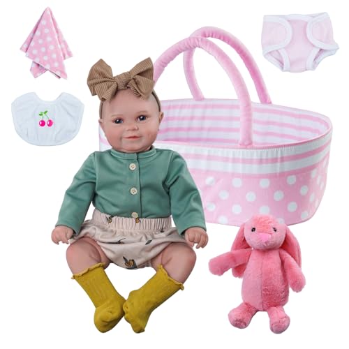 BABESIDE Maddy Reborn Baby Dolls with Bassinet, 20Inch Cute Soft Vinyl Realistic-Newborn Baby Dolls Poseable Real Life Lifelike Baby Dolls w/Doll Accessories for 3+ Year Old Girls