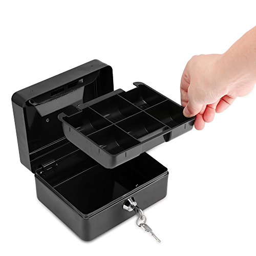 Small Cash Box DDSKY Double Layer Design Organizer Save Coins Locking Storage Box Christmas Gifts (Black) - Thumbnail 3