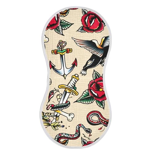 xigua Traditional Tattoo Baby Burp Cloths for Newborn Boys and Girls 2 Pack, Soft & Absorbent Cotton Baby Burp Cloth, Baby Washcloths, Newborn Towel, Burp Rags