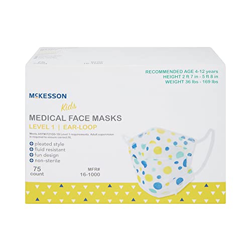 McKesson Kids' Medical Face Masks, Level 1 - Pleated with Ear Loops, Non-Sterile, Blue and Yellow Polka Dots - Fits Kids 4 to 12 Years Old, 5.5 in x 3.35 in, 75 Count, 1 Pack - image 7