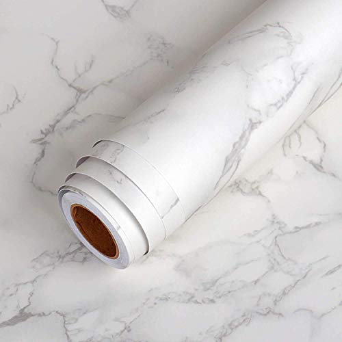 Image of FOKRIM Marble Wallpaper 45x300cm (14 SQFT) Sticker Wallpaper, Peel and Stick, Removable, Self-Adhesive, Waterproof, Decorative Wallpaper for Home, Kitchen, Bedroom, Office (White, 60x200)