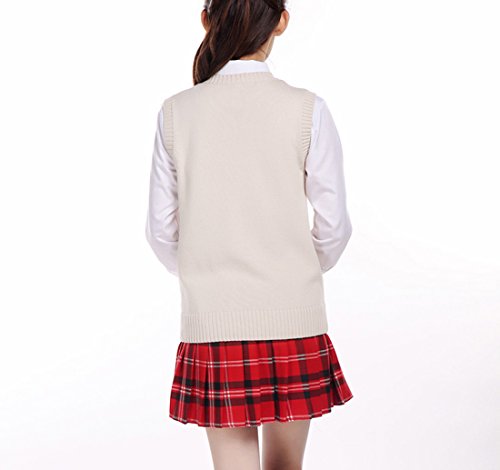 Image of Men Women Knitted Cotton V-Neck Vest JK Uniform Pullover Sleeveless Sweater School Cardigan