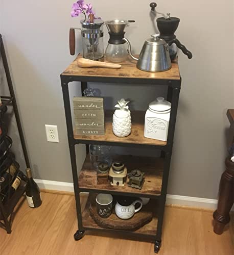 Metal Utility Rolling Carts Kitchen Microwave Storage Racks On Wheels Standing Shelf Unit For Home Office Bedroom Drom Apartment(Wood Tray) #TOP6