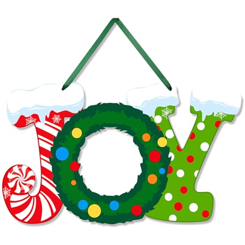 Cartel de madera de alegría de Navidad, decoración rústica de madera, corona de Navidad, letreros colgantes de Navidad, letrero de puerta para casa, puerta delantera, vacaciones, suministros de