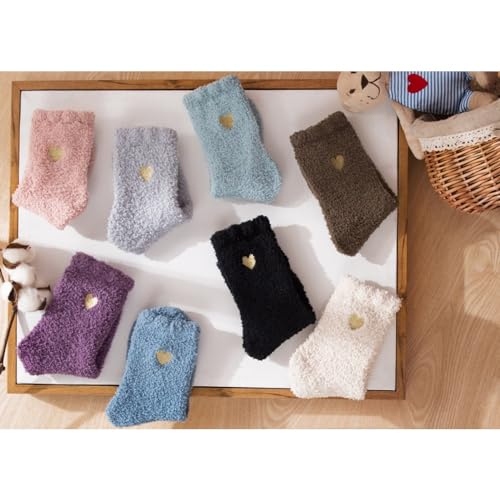 Abubbi Fuzzy Socks Heart Shaped 8 Pairs Winter Mid-Calf Slipper Socks for Women Thick Fluffy Socks with Embroidered Heart (One Size,8pairs-mix pack)2