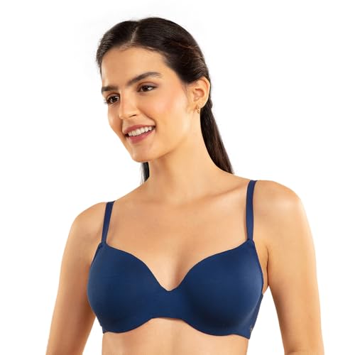 Image of NYKD NYB218 Modal Fabric Lightly Padded Wired T-Shirt Bra for Women Seamless Neckline Non Slip Shoulder Straps