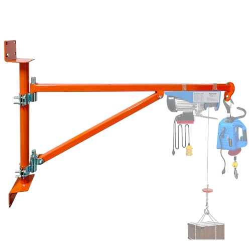 Bigorenda Wall Mount Jib Crane,Hoist Bracket,660lbs Max Load Capacity Electric Scaffolding Lift,All Steel Construction,Electric Hoist Holder Swing Arm with Pole,Shop Crane Jib with 180 Degree Rotation