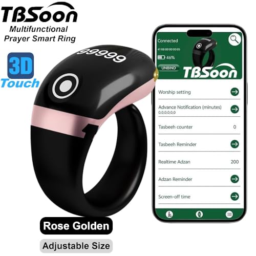 Image of Lightweight Tasbih Smart Ring, Tasbeeh Counters,Prayer Direction Indicator Guide,5 Azan Alarm Clock,Forgiveness,Electronic Rosary,Eid al-Fitr Eid al-Adha Ramadan Gift, men women-Rose Golden Pro