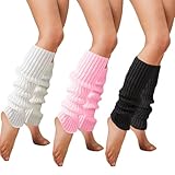 3 Paia Scaldamuscoli da Donna, Gambe Scaldabagno, Scaldamuscoli Invernali Lavorati a Maglia, Morbidi Scaldabagno Essenziali alla moda per i giorni (40cm, Bianco, Nero, Rosa)