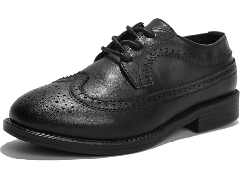 DADAWEN Boys Girls Classic Lace-Up Dress Shoes Formal Oxford Shoes Wedding Church School Uniform Shoes (Toddler/Little Kid/Big Kid) Black US Size 3.5 M Big Kid