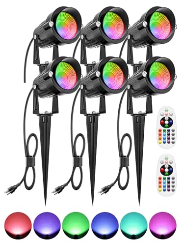 ZUCKEO RGBW Christmas Spotlights Outdoor LED Spot Lights for Yard, 10W Color Changing Landscape Lighting 120V Waterproof Spotlight with Plug & Remote for House Garden Path Tree Decoration(6Pack)