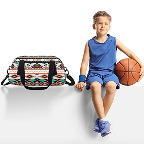 AUUXVA Ethnic Aztec Geometric Gym Bag for Women and Men, Zigzag Small Duffel Bag, 18.5 x 9.4 x 7.8 inches, Multicolor, Polyester2