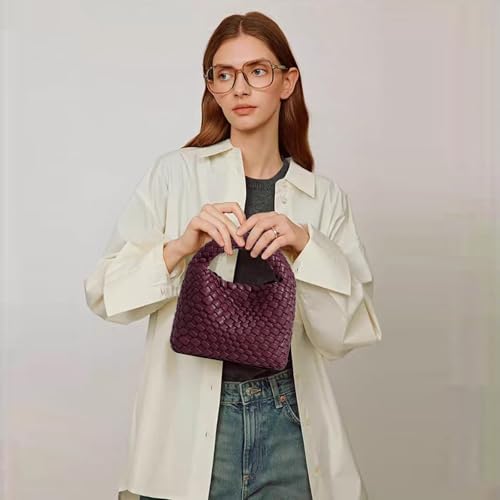 Image of JINMANXUE Fashion Mini Handbag For Women, Woven Tote Bucket Composite Bag Knitting Chain Bags, Crossbody Shoulder Purses