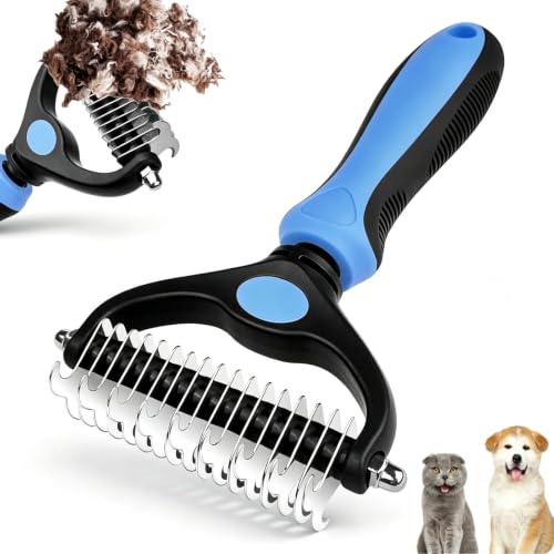 Mesybveo Spazzola Per Cani e Gatto Pelo Lungo, Spazzola Nodi Cani 17+9 Doppia Faccia, Pettine Rastrello per Cani Rimuove Sottopelo, Manico Antiscivolo con Foro per Appendere, per Gatti, Cani