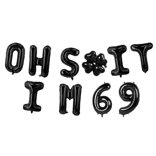 Image of Oh I'm 69! Latex Balloons 16 Inch Black Hallo Sixty Nine Cheers to 69 Years Old Theme Decor for Man Woman Happy 69th Birthday Party Photo Studio Prop Flag Decorations Favors Supplies