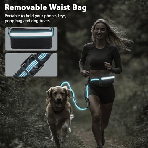 Blanlody Joggingleine Hunde, Bauchgurt Hundeleine Verstellbarer Hüftgurt Hunde Joggingleine mit Reflektierenden Nähten Jogging Leine Hundeleine mit Dual Griffe, Laufgurt für Große Hund Bis 50Kg