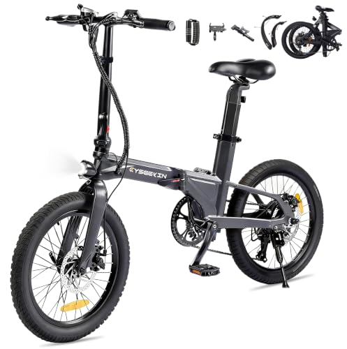 Cyseekin C10 E-Bike Klapprad 20 Zoll, Nur 18,6kg leicht, 250W Motor 345,6Wh Akku Ebike mit 7-Gang, bis 100km Reichweite 25km/h Pedelec mit LCD-Display, Ideal für Wohnmobil Pendeln (Schwarz)