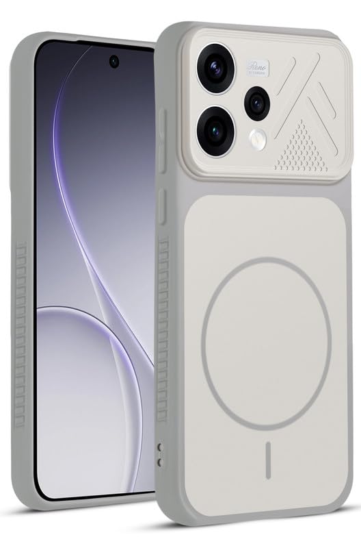 Image of Mr. Case Back Cover for Oppo Reno 15 5G | Ring Design Protective Case with Camera Cut Protection | Anti Slip Grip | Shockproof Mobile Cover - Grey-White