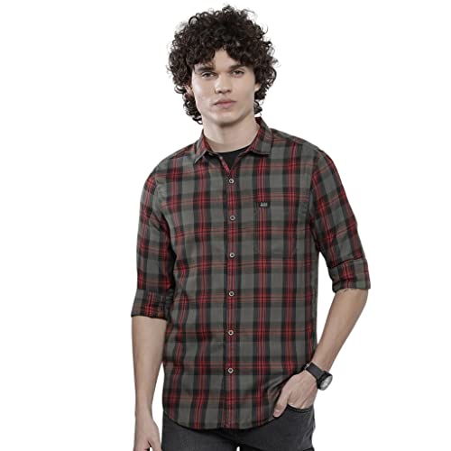 Image of The Indian Garage Co Men Regular Fit Checkered Full Sleeves Cutaway Collar Casual Shirt