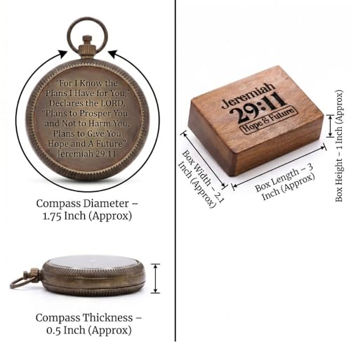 Brújula vintage de latón con grabado y caja de madera miniatura 6