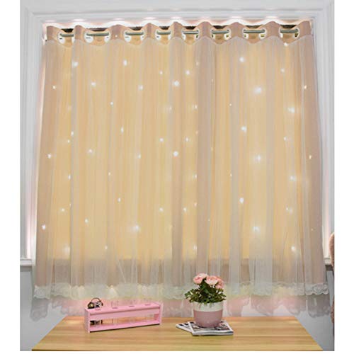rUrEu Double Layer Blackout Curtain,Lace/Star Curtain,Girl Bedroom Curtain,Breathable/Energy Saving,Bedroom/Living Room/Balcony/Thermal Insulation Curtain,1Pcs/Beige/W1.2*H1.5M