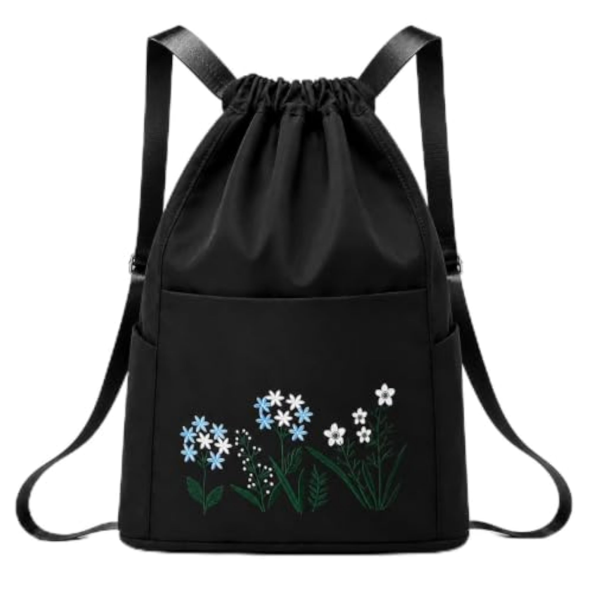 Women's Floral Embroidery Drawstring Backpack, Lightweight Travel Bag