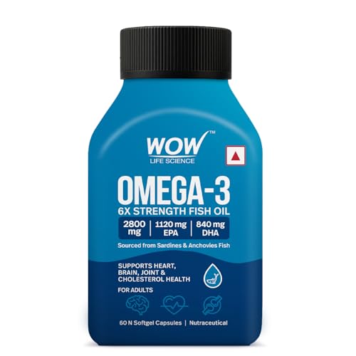 Image of WOW Life Science Omega‑3 6X Strength Fish Oil Softgel Capsules | 2800 mg Fish Oil with 1120 mg EPA & 840 mg DHA | Supports Heart, Brain & Joint Health | Sourced from Sardines & Anchovies | 60 Softgel Capsules