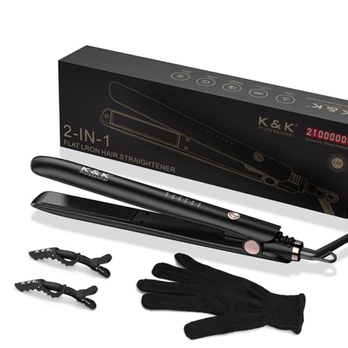 K&K Lisseur Cheveux, 2 en 1 Lisseur Boucleur Cheveux Antistatique Revêtement Céramique, Écran LED, Fer à lisser Chauffage rapide pour cheveux épais, crépus et...