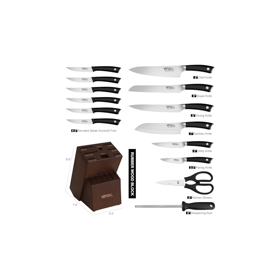 Knife-Set-with-Block-VENZELL-14-pcs-Knife-Set-with-Block-and-Sharpener-Knife-Sets-for-Kitchen-with-Block-Kitchen-Knife-Set-Stainless-Steel-with-Ergonomic-Handle-Knife-Block-Set-Sharp-Knife-Set Knife Set with Block, VENZELL 14 pcs Knife Set with Block and Sharpener, Knife Sets for Kitchen with Block, Kitchen Knife Set Stainless Steel with Ergonomic Handle, Knife Block Set, Sharp Knife Set