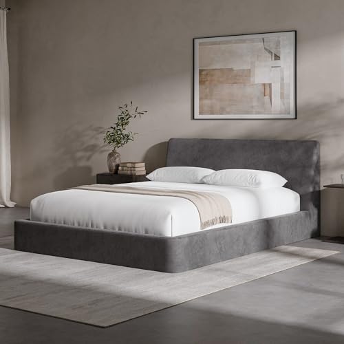 Image of RECCI AirFrame Queen Bed Frame with Ergonomic Angled Foam Cushioned Headboard, Minimalist Design Platform Bed Frame, No Box Spring Needed, Easy Assembly (Moon Grey)