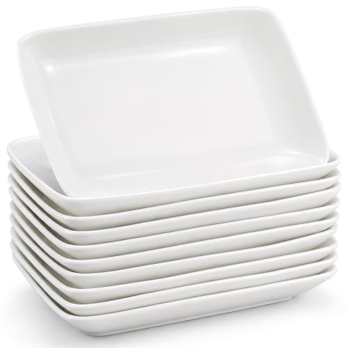 Image of KEMGT 10 Pack White Ceramic Serving Platters, Rectangular Plates 24 x 15 cm