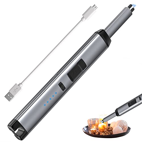 Citree Candle Lighter, Electric Lighter Usb Rechargeable Lighter Arc Lighter With Led Battery Display Safety Switch For Candle Bbq Grill Fireworks Cooking (Silver) #TOP25