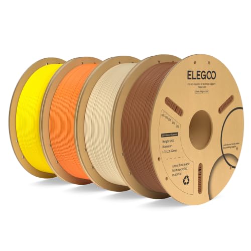 Image of ELEGOO PLA Plus Filament 1.75mm Bundle 4KG, PLA+ Tough 3D Printer Filament Dimensional Accuracy + /- 0.02mm, 4 Pack 1kg Spool(Brown /Beige /Orange /Yellow)