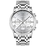 AIYISHI Orologio cronografo da uomo in acciaio inox, vetro zaffiro, impermeabile, lancette luminose con datario e lunetta tachimetrica, Argento 18006/Argento, Cronografo, Orologi al quarzo