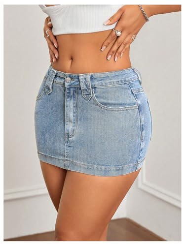 Floerns Women's Y2k Denim Skirts Mid Waist Bodycon Mini Skirts with Pocket2