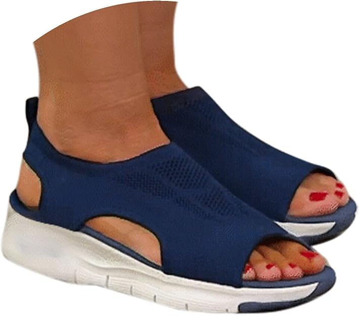 HEONSATI Sandals for Women Orthopedic, Sandals with Arch Support Summer Ladies Wedge Cushion Walking Shoes Platform Casual Mesh Beach Comfy Washable Memory Foam Slingback Slide Sport Knit Shoes
