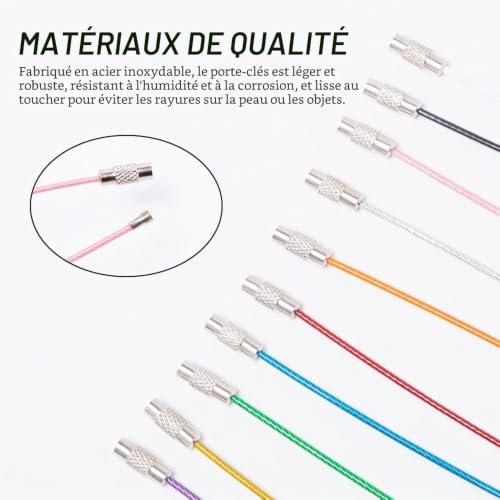 Sixfolo 100 Pièces Câbles Porte-Clés en Fil Métallique Kit,10 Couleurs – vue 3