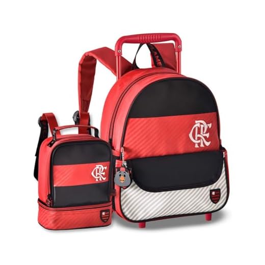 Mochila de Carrinho com Lancheira térmica Flamengo Kit Escolar Futebol