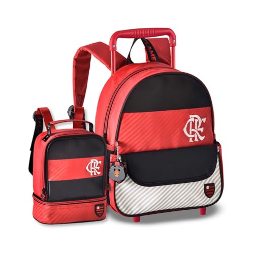 Mochila de Carrinho com Lancheira térmica Flamengo Kit Escolar Futebol