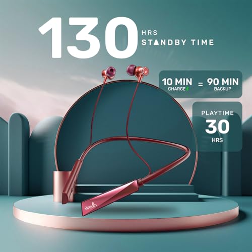 Image of Voods Ultra Plus Voice Changer Neckband with 5 Voice Modes, 130 Hrs Battery, Magnetic On /Off Buds, Call Vibration Alert, Dual-Device Pairing, HD Mic & AI-ENC Clear Calls, Fast Charging & IPX6 (Red)