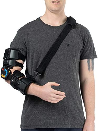 Hinged ROM Elbow brace with Strap, Post OP Elbow brace Stabilizer Splint Arm Orthosis Injury Recovery Support - Right