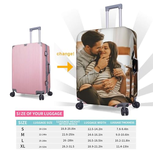 Custom Luggage Cover for 18-21 Inch, Personalized Suitcase Cover with Name Photo Text Double Sided Different Design, Customized Elastic Washable Scratch Resistant Travel Suitcase Protector Cover3