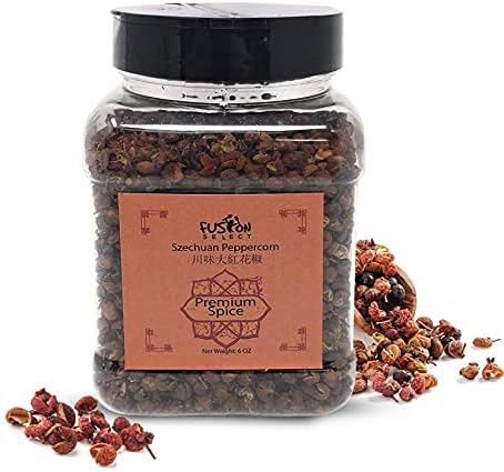 Fusion Select Premium Szechuan Peppercorn - Authentic Sichuan Whole Peppercorns for Chinese Cuisine, Mapo Tofu, Kung Pao Chicken - Spice Seasoning with Tasty Lemon Twist - Double Flip Lid Jar - 6oz
