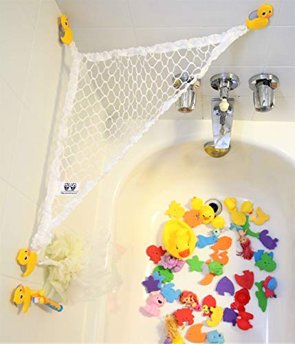 Miniowls Bathtub Toy Storage Hammock - With 3 Yellow Duck Suction Cups, Hook & Free Toothbrush Holder -% Donation To Autism Foundation. (Yellow Duck, Medium) #TOP4