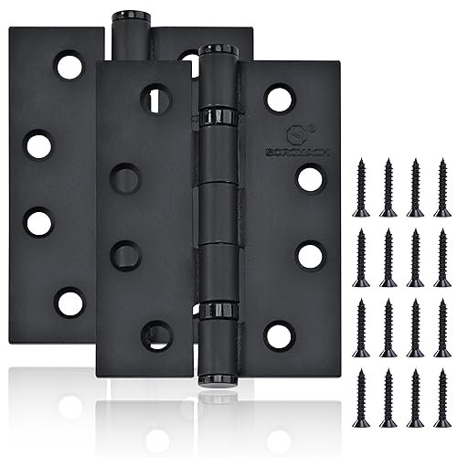 2 Pcs Black Door Hinges - 4 inch (100 x 75 x 3 mm) - Heavy Duty, Matte Black, External, Internal, Ball Bearing, Wood